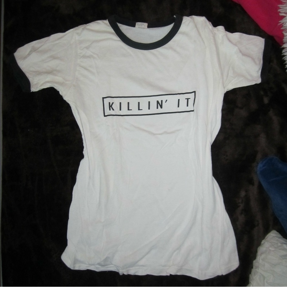 Y2K “Killin’ It” Ringer Baby Tee – White with Black Trim (S)